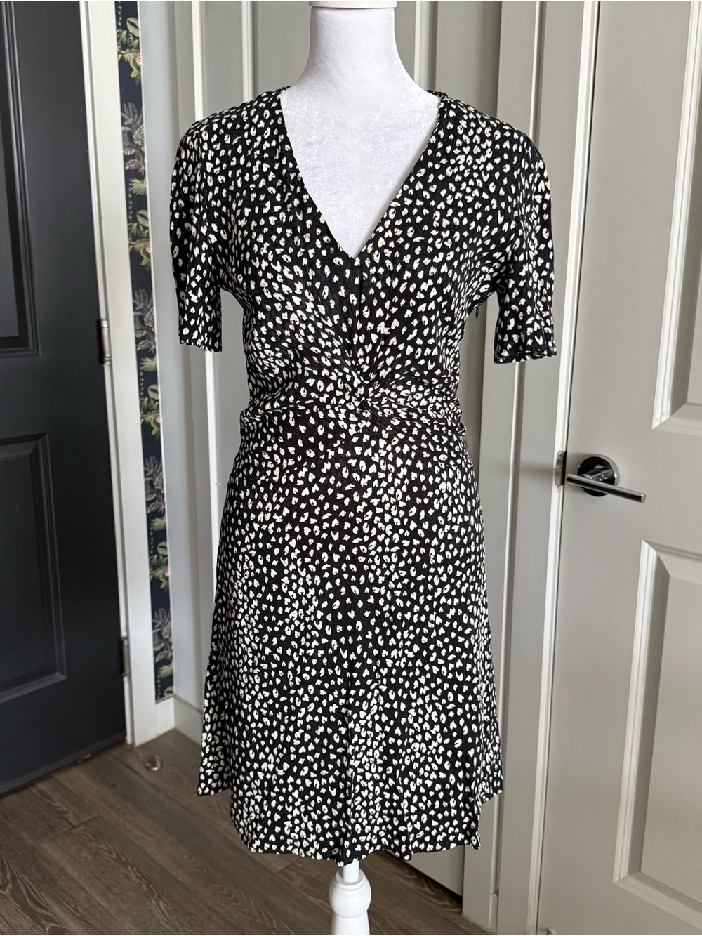 Maje Black and White Print Short Sleeve Mini Dress Size FR 36 US S